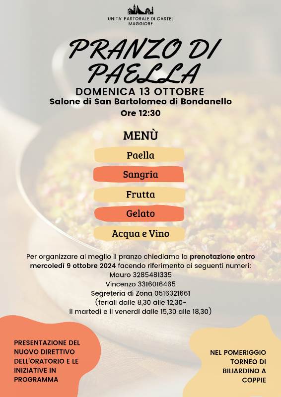 Pranzo di Paella Domenica 13 Ottobre 2024